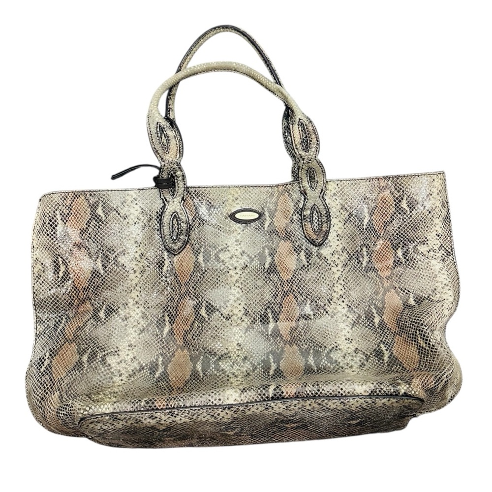 Tahari Snakeskin Tote in Cream and Brown